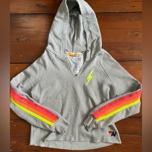 Aviator Nation Cropped Neon Stripe Hoodie Sweatshirt XS
